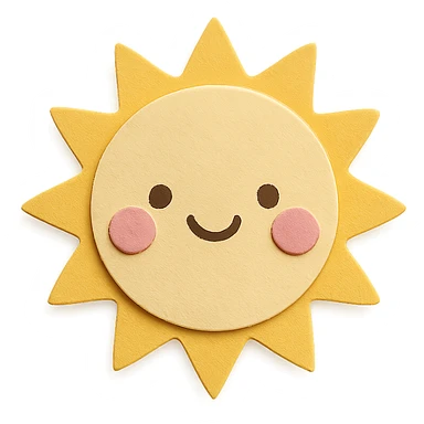 soft pastel bright sun with smiling kawaii expression and pink cheeks, no arms, no legs, full body, soft pastel kawaii paper craft style sticker