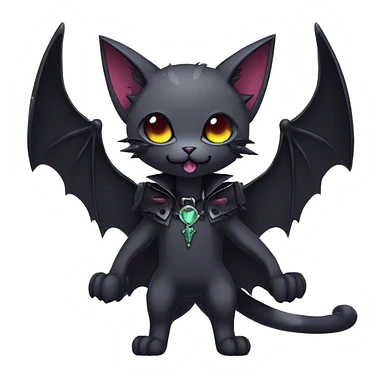   cool edgy kawaii anime-style ethereal dark-punk-themed animal vampiric cat-hybrid Fakemon with fangs and bat-wing-ears with a collar full body sticker