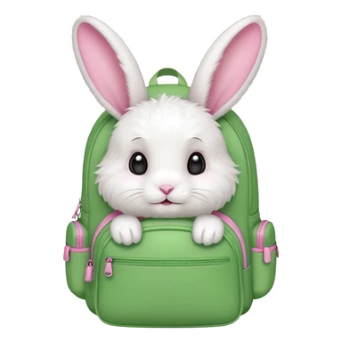 baby white rabbit wear green backpack sticker