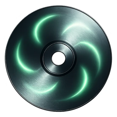 A minimalist CD disc with abstract pattern, glowing effect, green color sticker