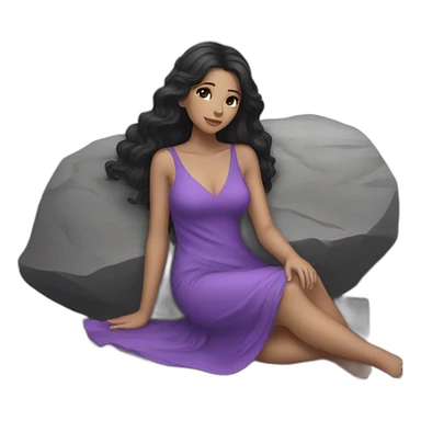 a black hair white girl laying back on stone with purple dress sticker