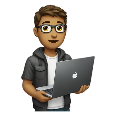 Boy with laptop in hand sticker