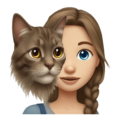 Russian girl bleu eye and long brown hair and maine coon cat sticker