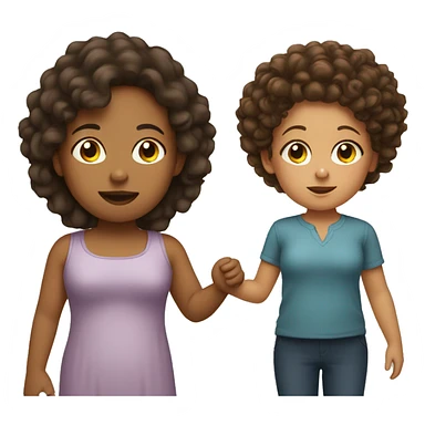 woman with straight Brunette hair holding a girl toddler with curly hair sticker