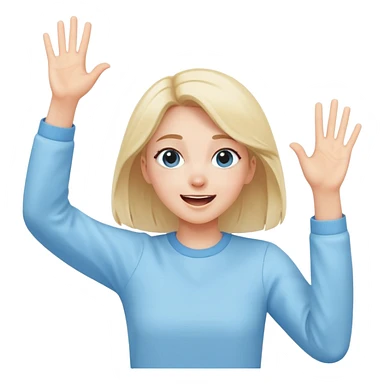 girl wearing pastel blue clothes with arms raised in excitement making a hurray celebration gesture sticker