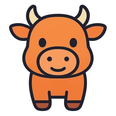 cute cartoon ox icon, rounded shapes, friendly expression, small horns, modern icon style sticker