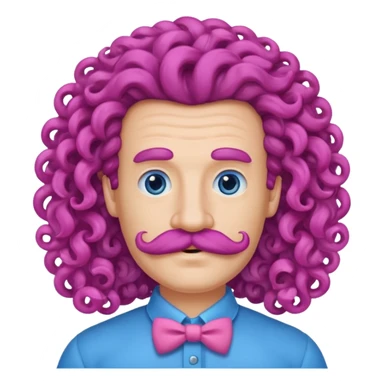 man with verycurly long blue hair pink big mustache  sticker