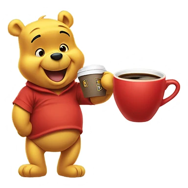Winnie the Pooh drinking coffee sticker
