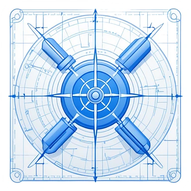 blue blueprint with a dashed line connecting a start point and a destination point sticker