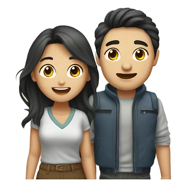 Cute Asian couple (girl with wavy long hair guy with short straight hair) excitedly traveling  sticker