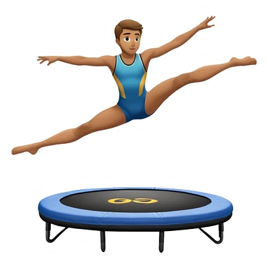 An athletic person soaring high above a trampoline, executing an acrobatic flip with perfect form. The scene captures motion and energy, with a dynamic pose, stretched limbs, and a focused expression. The background suggests a professional trampoline arena with safety padding. sticker