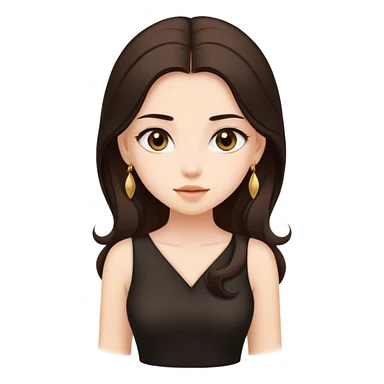 Beautiful woman,cute, long dark brown hair in dark dress with gold earrings sticker