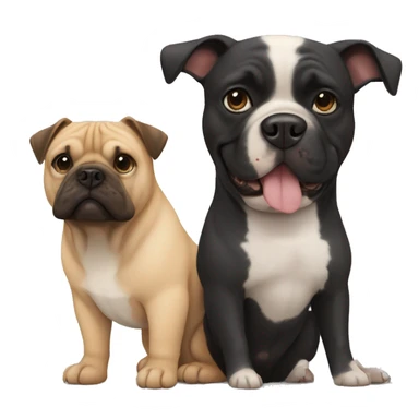 Black and white pitbull and chow chow mix with a pug sticker