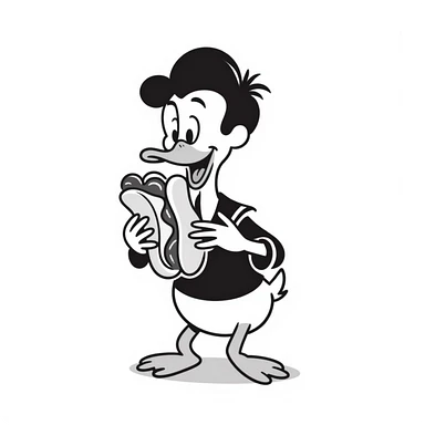 Donald Duck eating a hot dog sticker