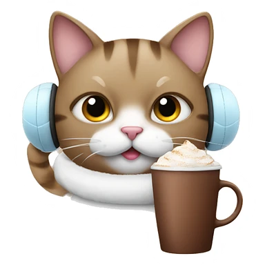 Cat with ear muffs drinking hot chocolate  sticker