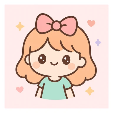 a girl with a bow on her hair, cute cartoon style sticker