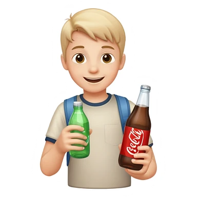 happy boy with soda bottle sticker