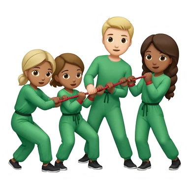 People in green jumpsuits playing tug of war sticker