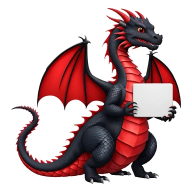Black and red dragon holding large blank sign sticker
