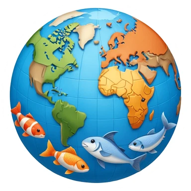 emoji showing a globe with different animals including bird, fish, mammal around it representing global animal diversity sticker