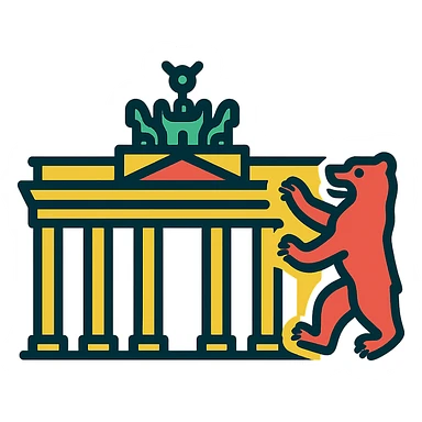 icon of Berlin combining Brandenburg Gate and Berlin Bear, modern flat design, no text, suitable for mobile app icon sticker