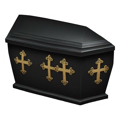 a black coffin with a cross sticker