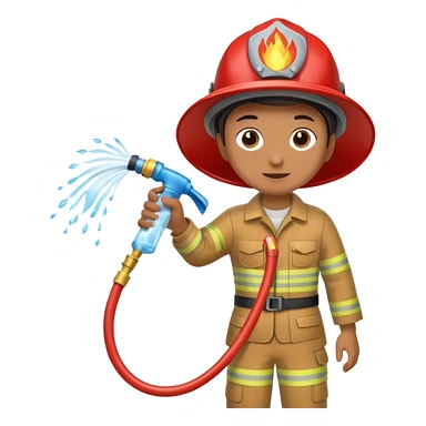 A hand holding a water hose and extinguishing the fire, no fireman sticker