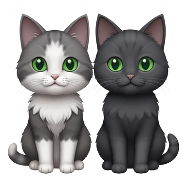 2 different coloured small cats including a dark grey and white and a completely solid dark grey with green eyes and only white paws sticker
