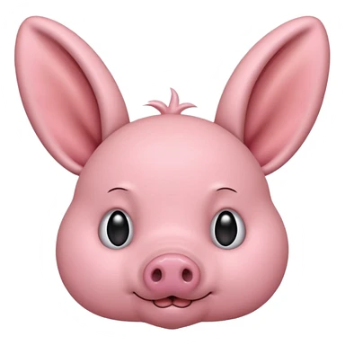 a pink creature with a pig snout but bunny ears , small smirk and blush - fringe covering the top half of his eyes ( dwaekki ) sticker