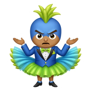 Angry blue banana wearing a sparkly lime green tuxedo and tutu sticker