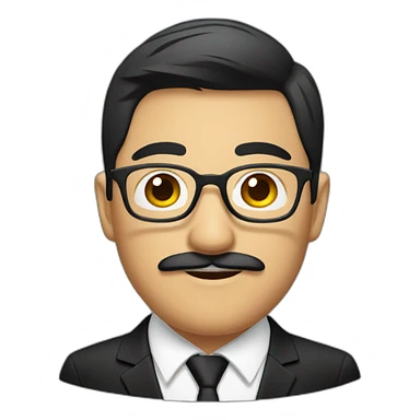 an asian groom with mustache and glasses with a black suit sticker