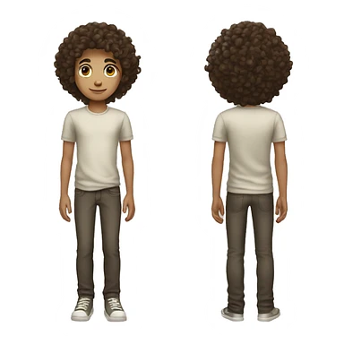 Skinny full body  white kid with long dark brown curly hair sticker