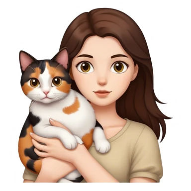 brunette white girl holding calico cat sticker