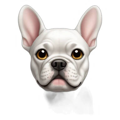 The dog is a French bulldog, white in color, with large ears, a black, small spot above the right eyebrow sticker
