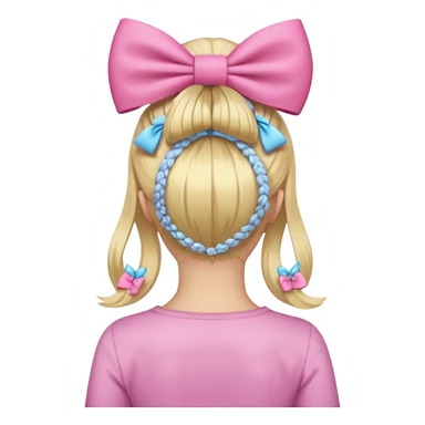 a blonde girl with a pink bow in her hair facing away sticker