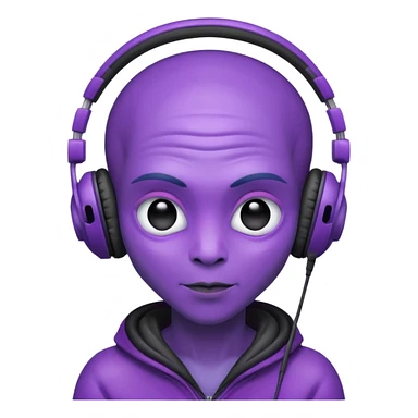 headphone wearing alien, purple haired sticker