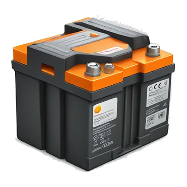 car battery with orange top front angle sticker