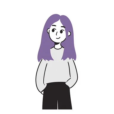 A simple sketch of a girl with long, straight purple hair down to her hips sticker