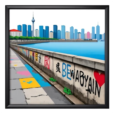 Berlin wall in Hong Kong victorial harbour sticker