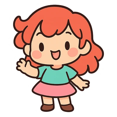 pastel toon style chibi character with red hair, cute expression sticker