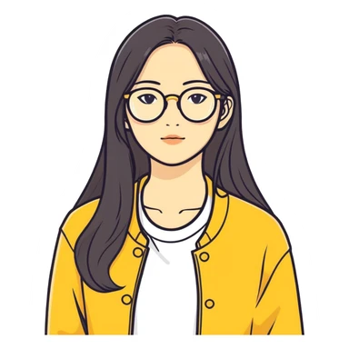 Asian long hair with gold glasses  sticker