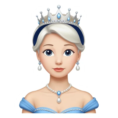 Queen with white bun hair – silver tiara, pearl necklace, elegant gown, blue dress sticker
