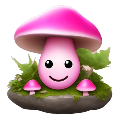 Pink little smiley mushroom man growing between two round rocks sticker
