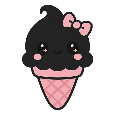 gothic ice cream cone, black and pink, kawaii style sticker