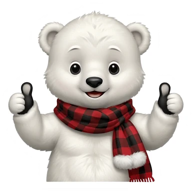 baby Polar Bear, smiling, thumbs up, wearing red Checkered Triangle scarf sticker