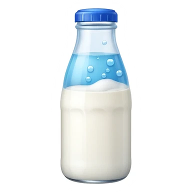 Milk bottle with blue cap and bubbles sticker