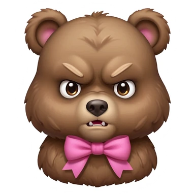 adorable angry bear, bust up, wearing a pink bow sticker