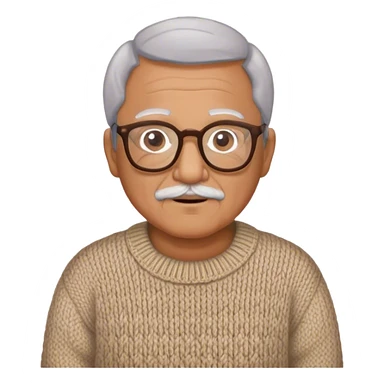 Latino grandfather, light brown, with knitted sweater and eyeglasses sticker