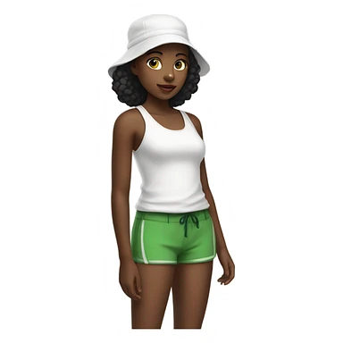 Black girl in white tank top, green shorts and black bonnet sticker