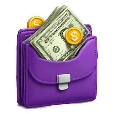 purple wallet with money coming out sticker